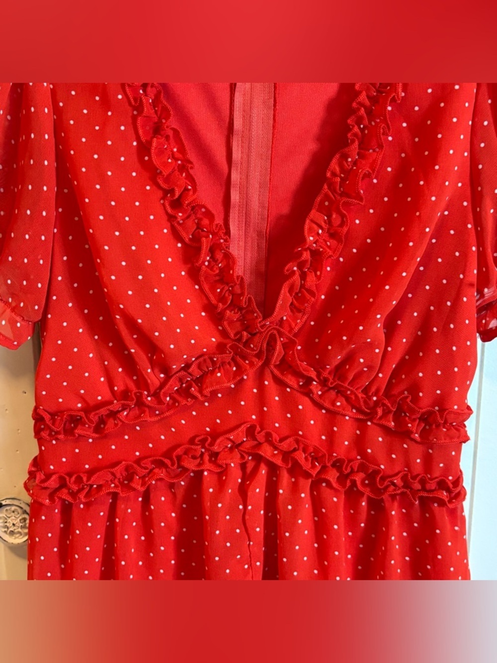 ALTAR’D STATE Red Polka Dot Ruffle Romper Size M NWOT Flowy V-Neck - Picture 9 of 11